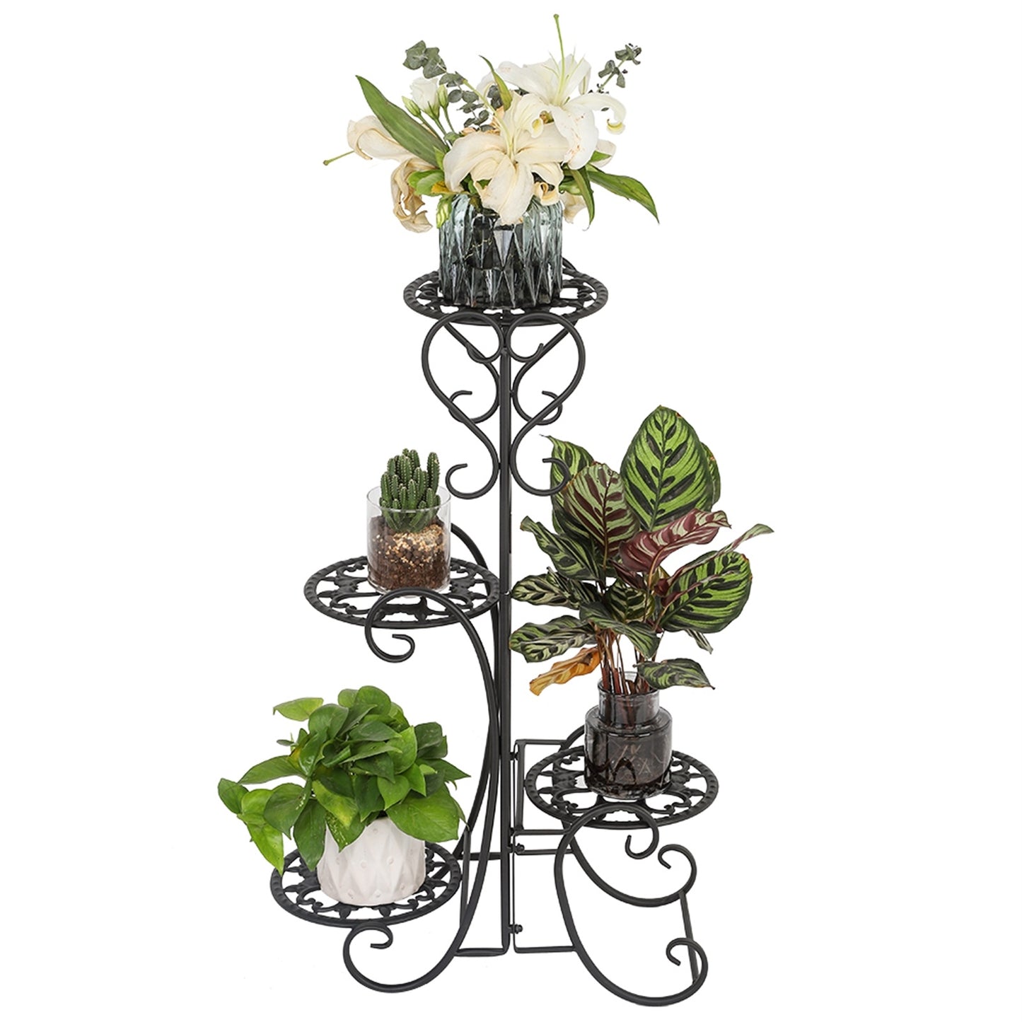 Round Potted Slot, Metal Plant Stand - Black
