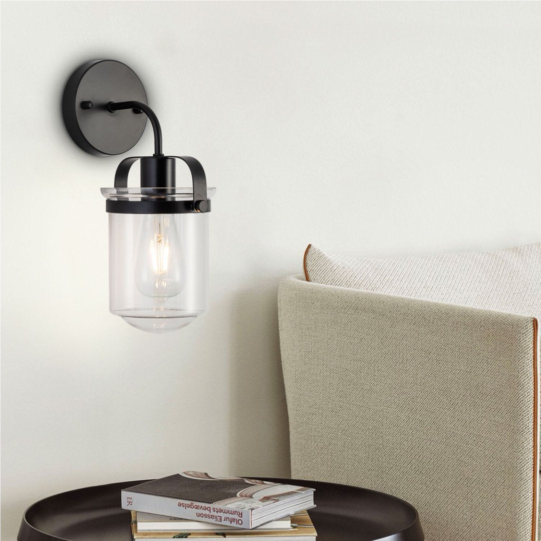 1-Light With Clear Glass Shade,Modern Sconce, Industrial Indoor Light Fixture For Bathroom Living Room Bedroom Over Kitchen Sink,E26 Socket,No Bulb