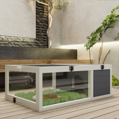 39.5Wood Tortoise House Indoor Turtle Habitat Reptile Cage For Small Animals Lizards, Geckos, With 2 Removable Waterproof Tray