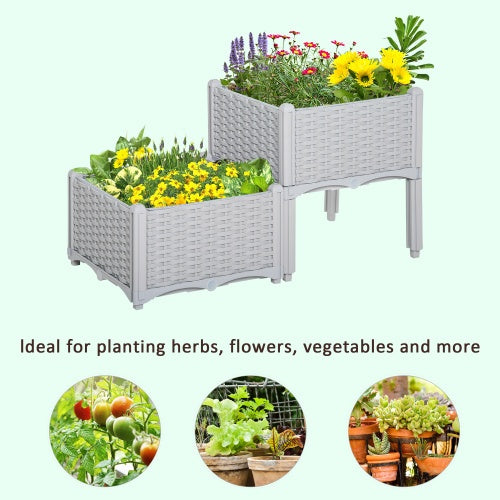 Outsunny 2 Piece Raised Garden Bed With Legs, Self-Watering Planter Box Raised Bed To Grow Flowers, Herbs Vegetables, Gray