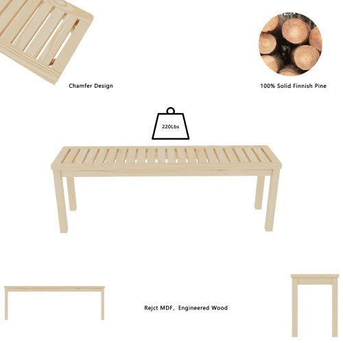 52 Solid Wood Slatted Bench For Living Room, Bedroom, Or Entryway Durable Natural Hardwood Finish, Perfect For Foot Of Bed Or Entryways, Hallways