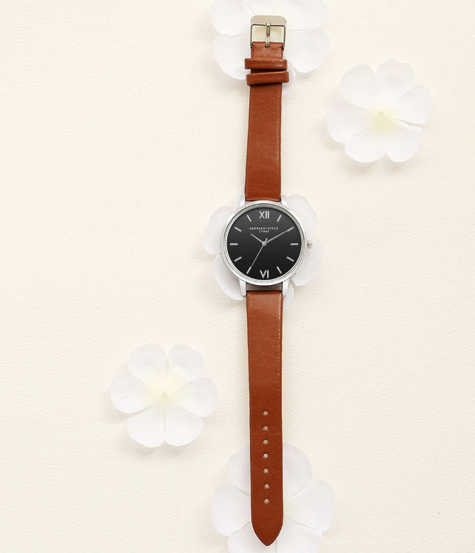 PU leather strap rose gold fashion casual fashion watch ladies black dial watch female models