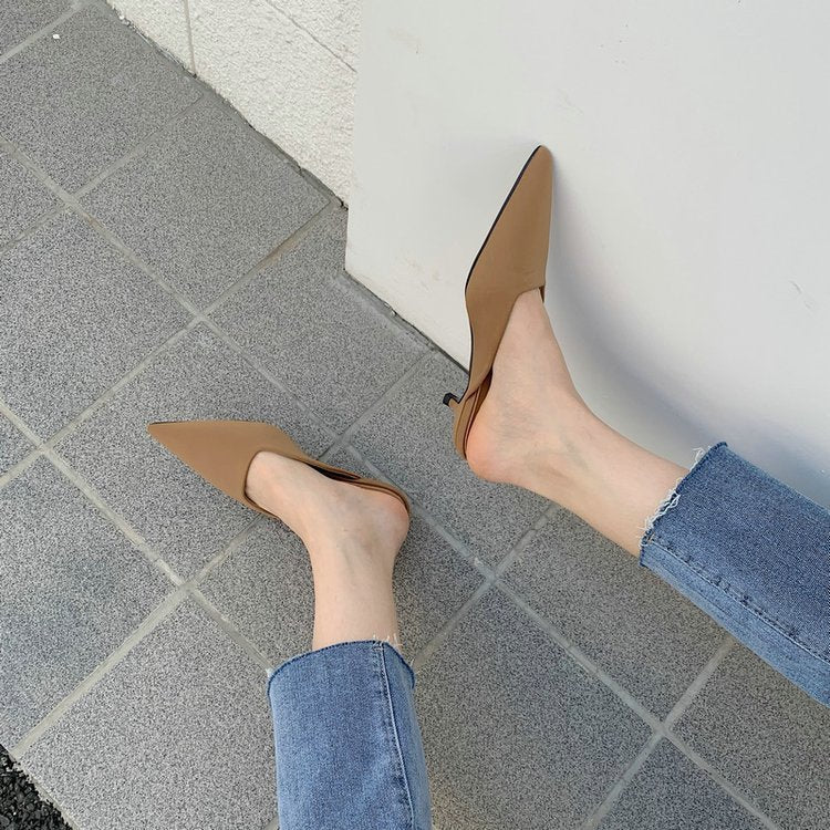 Outer toe high heel half slippers