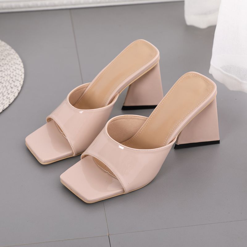 Toe Square Head Thick High Heel Ladies Sandals And Slippers