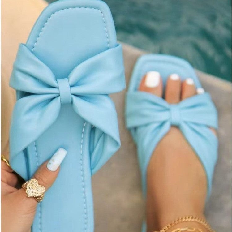 Ladies Slippers With Flat-bottomed Bow