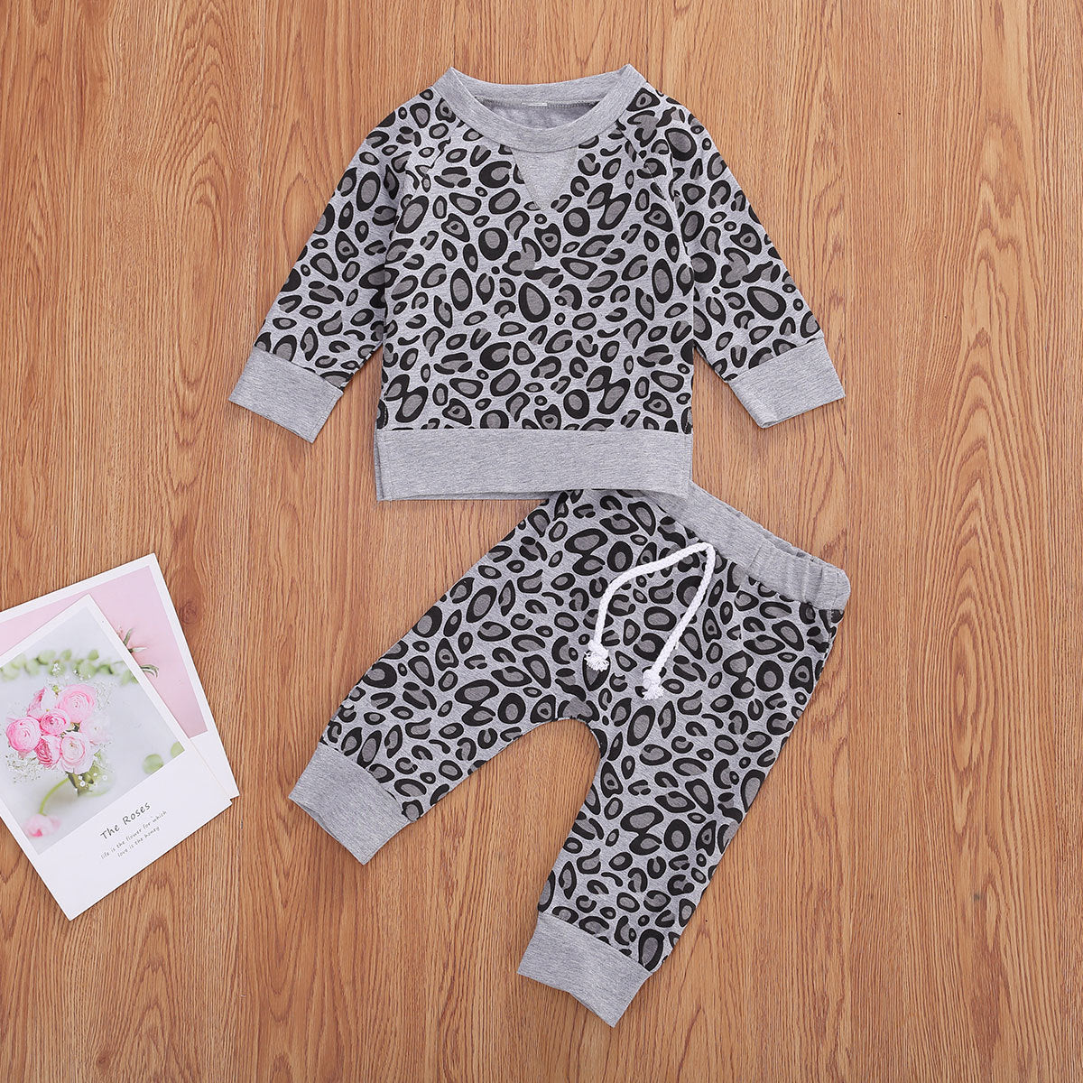Hot Sale Girls Leopard Print Tops Pants Kid's Set Children's Autumn Clothes