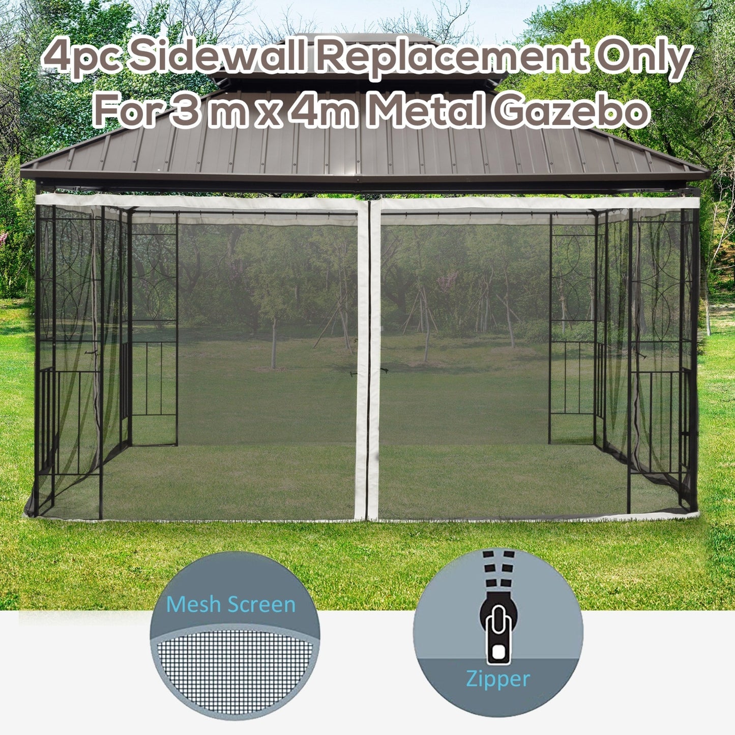 Outsunny 10' X 13' Replacement Mesh Sidewall Netting For Patio Gazebos And Canopy Tents With Zippers