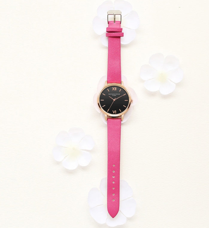 PU leather strap rose gold fashion casual fashion watch ladies black dial watch female models