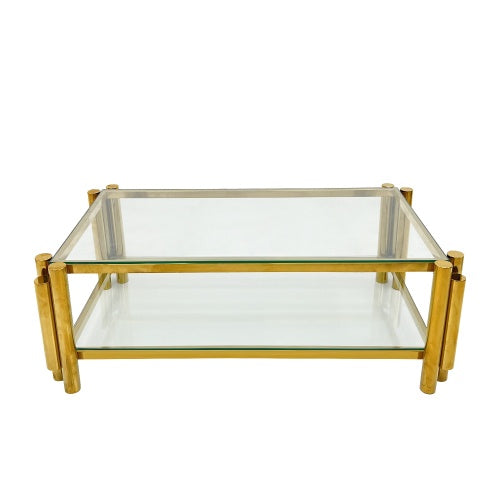 Modern Stainless Steel Coffee Table Set Set Of 3, Double-Layer Clear Tempered Glass Table Top, Coffee Table Two End Side Table 3-Pieces Sets For Living Room Home Office