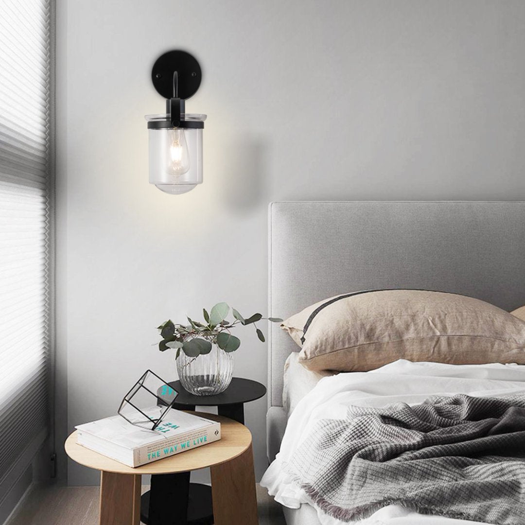 1-Light With Clear Glass Shade,Modern Sconce, Industrial Indoor Light Fixture For Bathroom Living Room Bedroom Over Kitchen Sink,E26 Socket,No Bulb