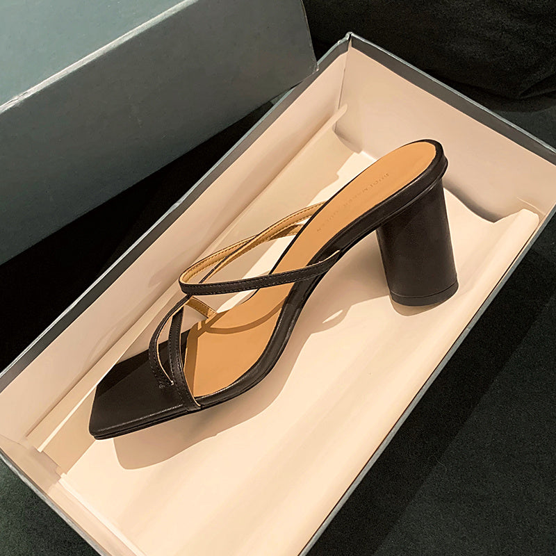Thick Heel Cross Temperament Half Slippers