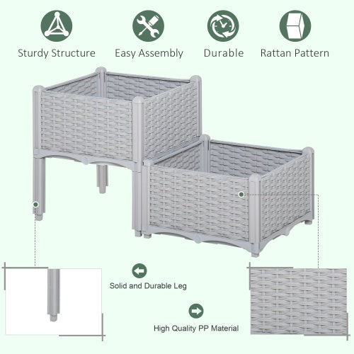 Outsunny 2 Piece Raised Garden Bed With Legs, Self-Watering Planter Box Raised Bed To Grow Flowers, Herbs Vegetables, Gray