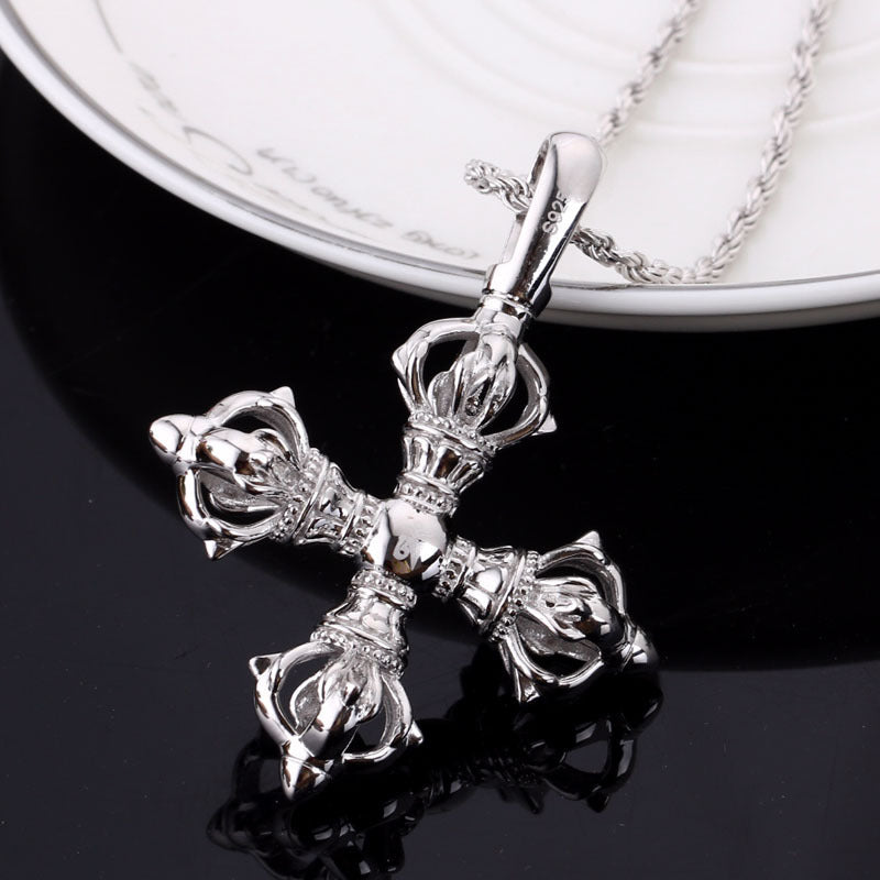 925 Silver Cross Vajra Pestle Five Pendant Men's And Women's Necklaces