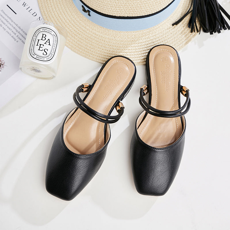 Mid-heel Baotou Half Slippers Thick-heel Sandals And Slippers Single Shoes