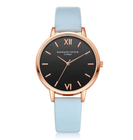 PU leather strap rose gold fashion casual fashion watch ladies black dial watch female models