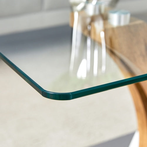 Rectangular Coffee Table.Tempered Glass Countertop, And Artistic MDF Legs,perfect For Hosting Dinners, Conferences, Home, And Office Decorations.White And Wood,Dining Table,Tea Table.Coffee Table.
