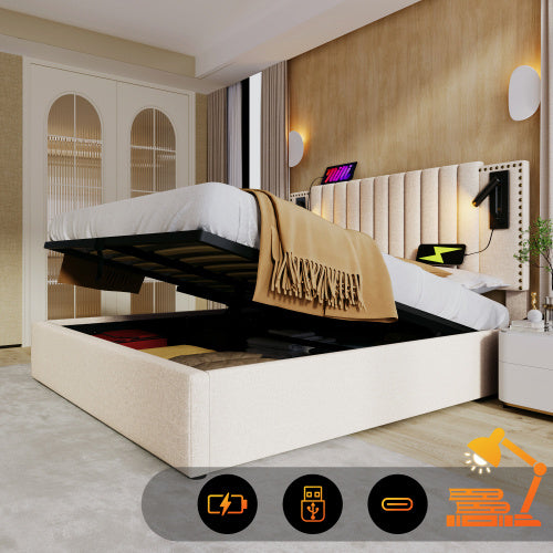 Cotton Panel Material Storage Bed Frame 160cmx200cm