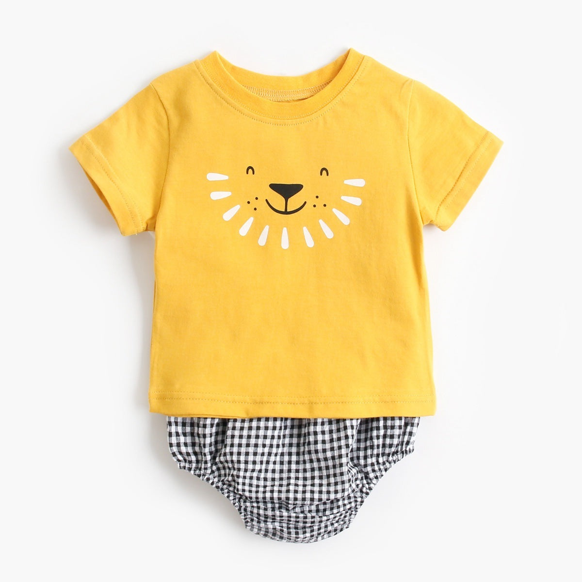 Girls' Cotton Plaid Clothes And Shorts Two Piece Set