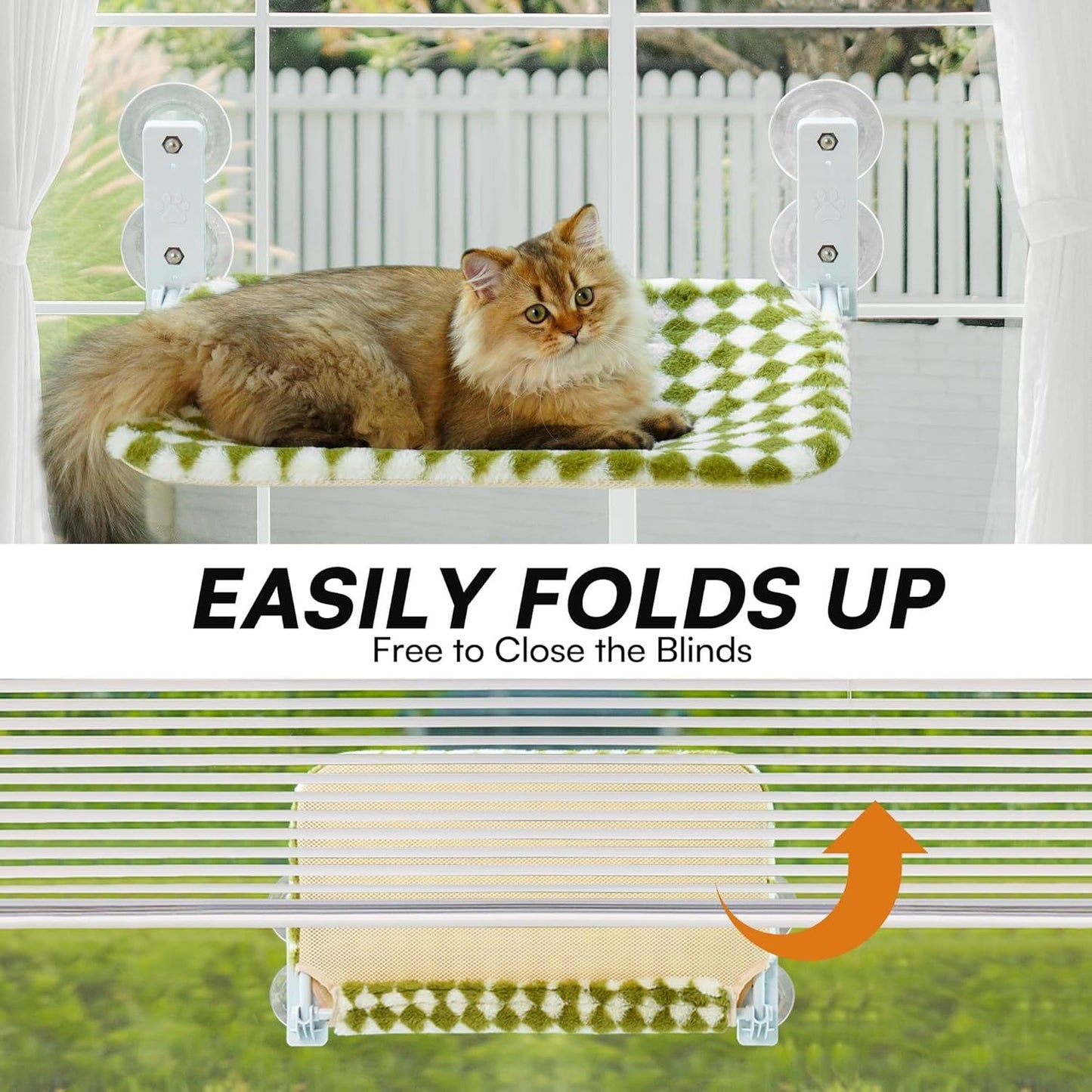 MEWOOFUN Cat Window Hammock With Steel Frame And Strong Suction Cups - Medium Green Indoor Cat Perch Seat