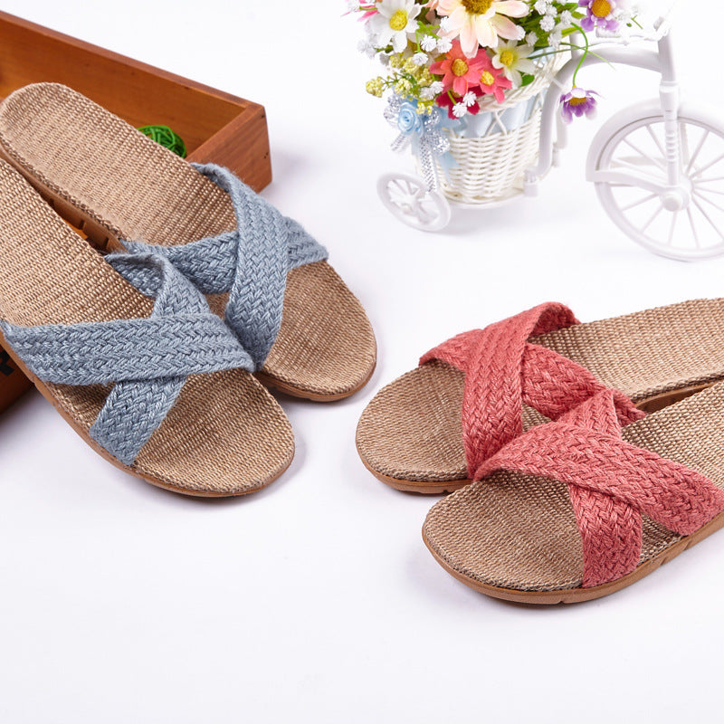 Linen slippers men's couple casual indoor floor sandals and slippers autumn and winter home non-slip slippers