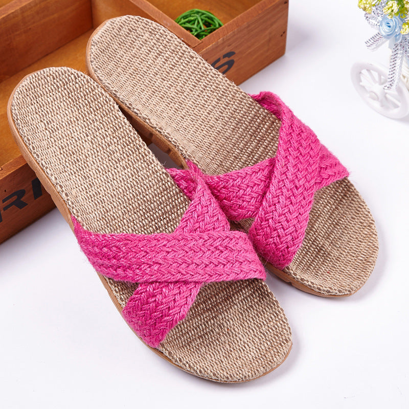 Linen slippers men's couple casual indoor floor sandals and slippers autumn and winter home non-slip slippers
