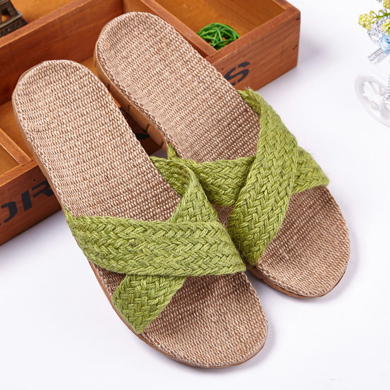Linen slippers men's couple casual indoor floor sandals and slippers autumn and winter home non-slip slippers