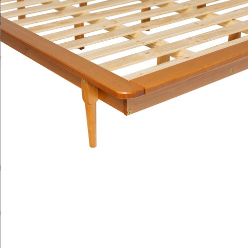 Mid-Century Modern Solid Wood King Platform Bed Frame Caramel