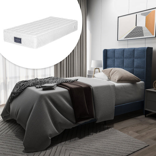 Linen Bed Frame Mit Federkernmatratze Size 90cmx200cm