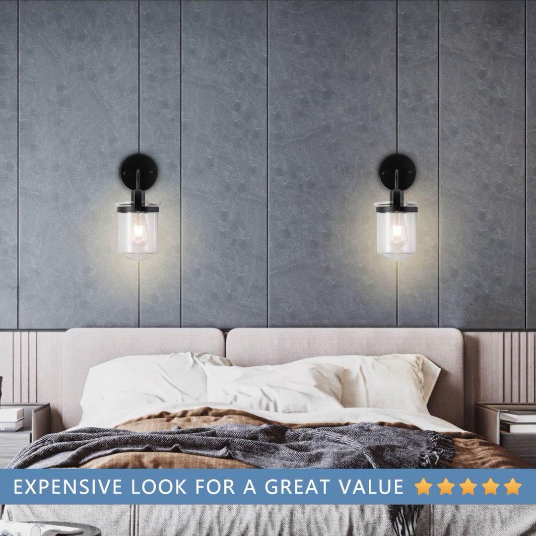 1-Light With Clear Glass Shade,Modern Sconce, Industrial Indoor Light Fixture For Bathroom Living Room Bedroom Over Kitchen Sink,E26 Socket,No Bulb