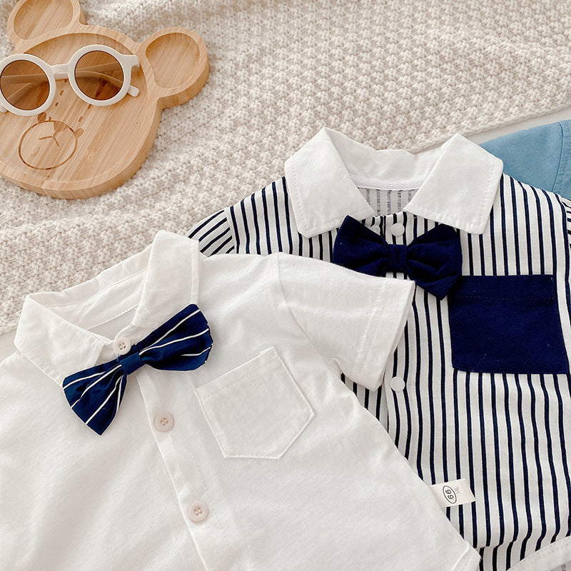 Newborn Short-sleeved Romper Boy Western Style Gentleman Clothes Baby