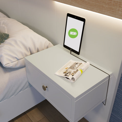 Floating Bed With Headboard In Timber Slatted Frame Size 160x200