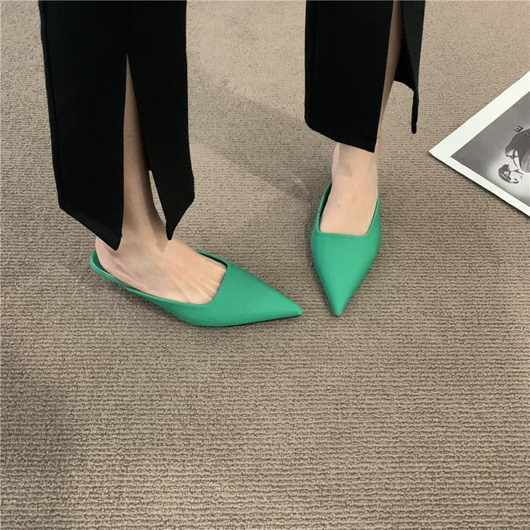 Outer toe high heel half slippers