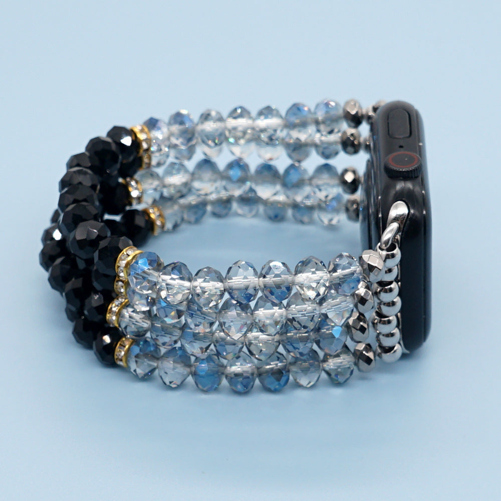 Gold Plated Gallstone Spacer Steel Blue Black Crystal Strap
