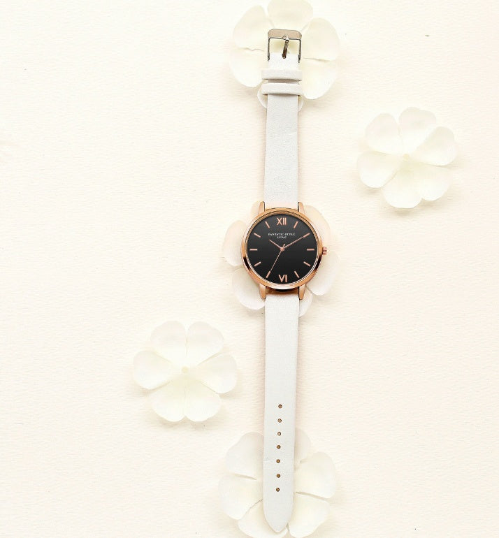 PU leather strap rose gold fashion casual fashion watch ladies black dial watch female models
