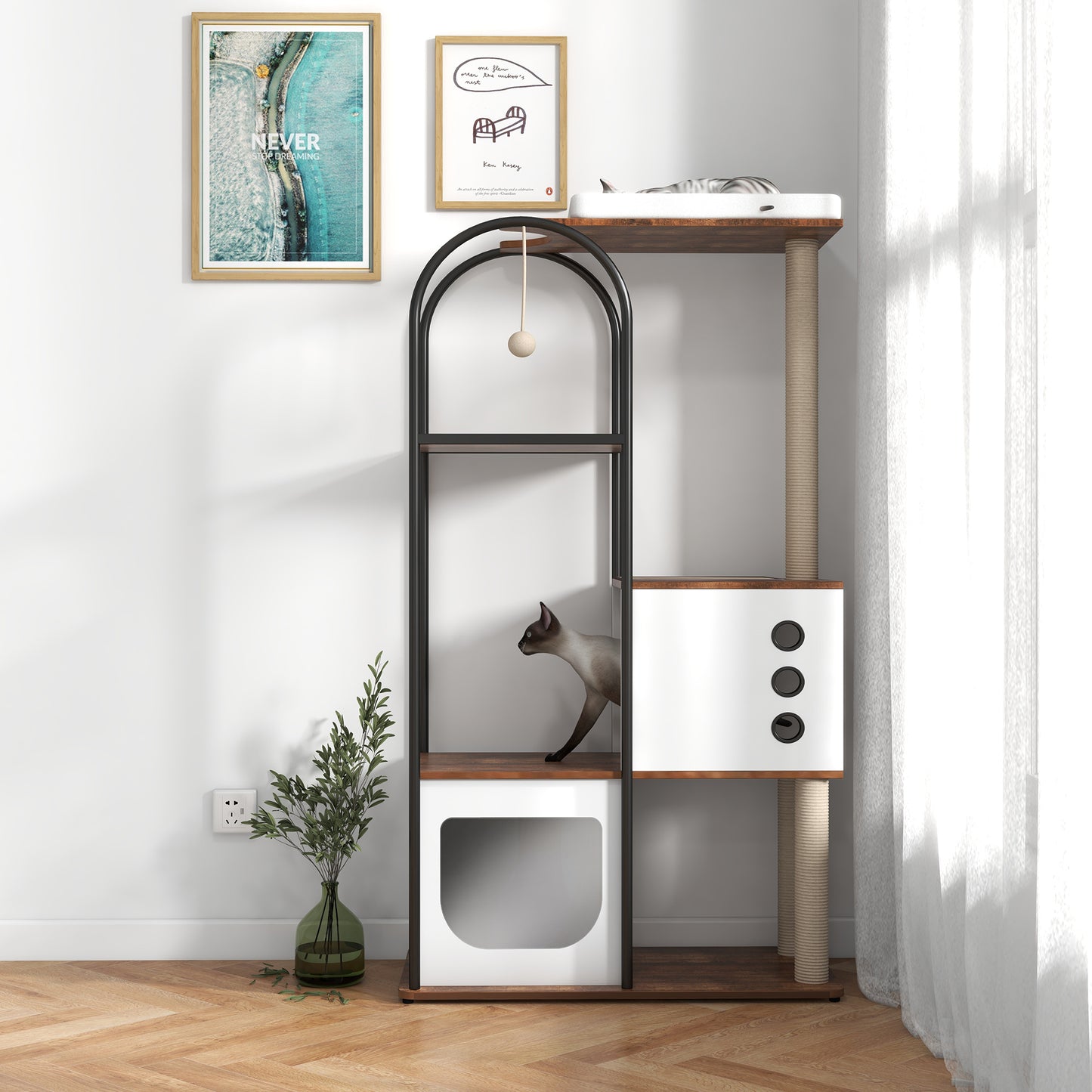 Cat Climbing Frame,Cat Tree,Modern Cat Tower, Multi-Level Cat Condo With 1 Caves,2 Scratching Posts,Perch,for Indoor Cats
