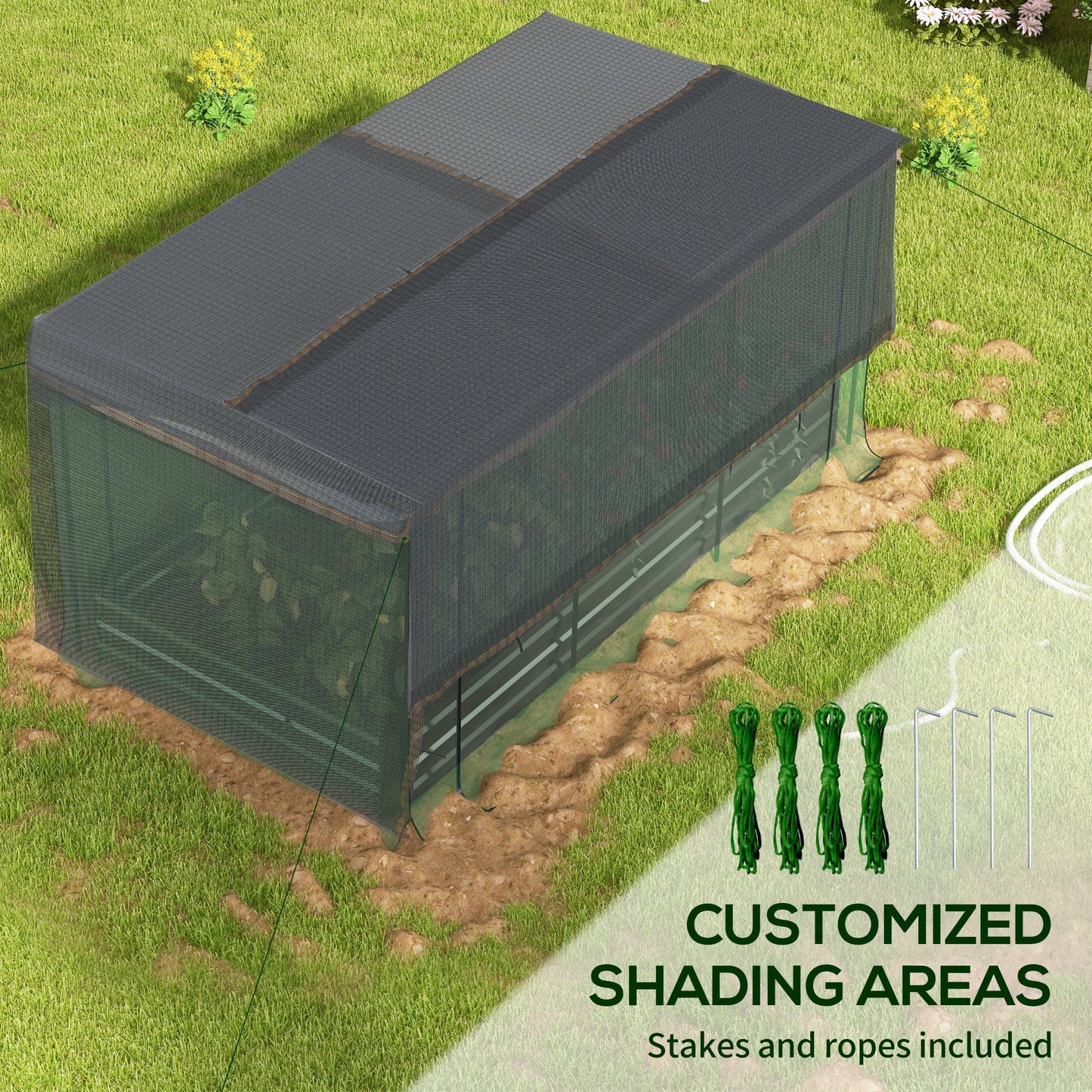 Galvanized Steel Planter Box With Crop Cage And Shade Cloth, Raised Garden Bed For Flowers, Veggies And Herbs, Gray