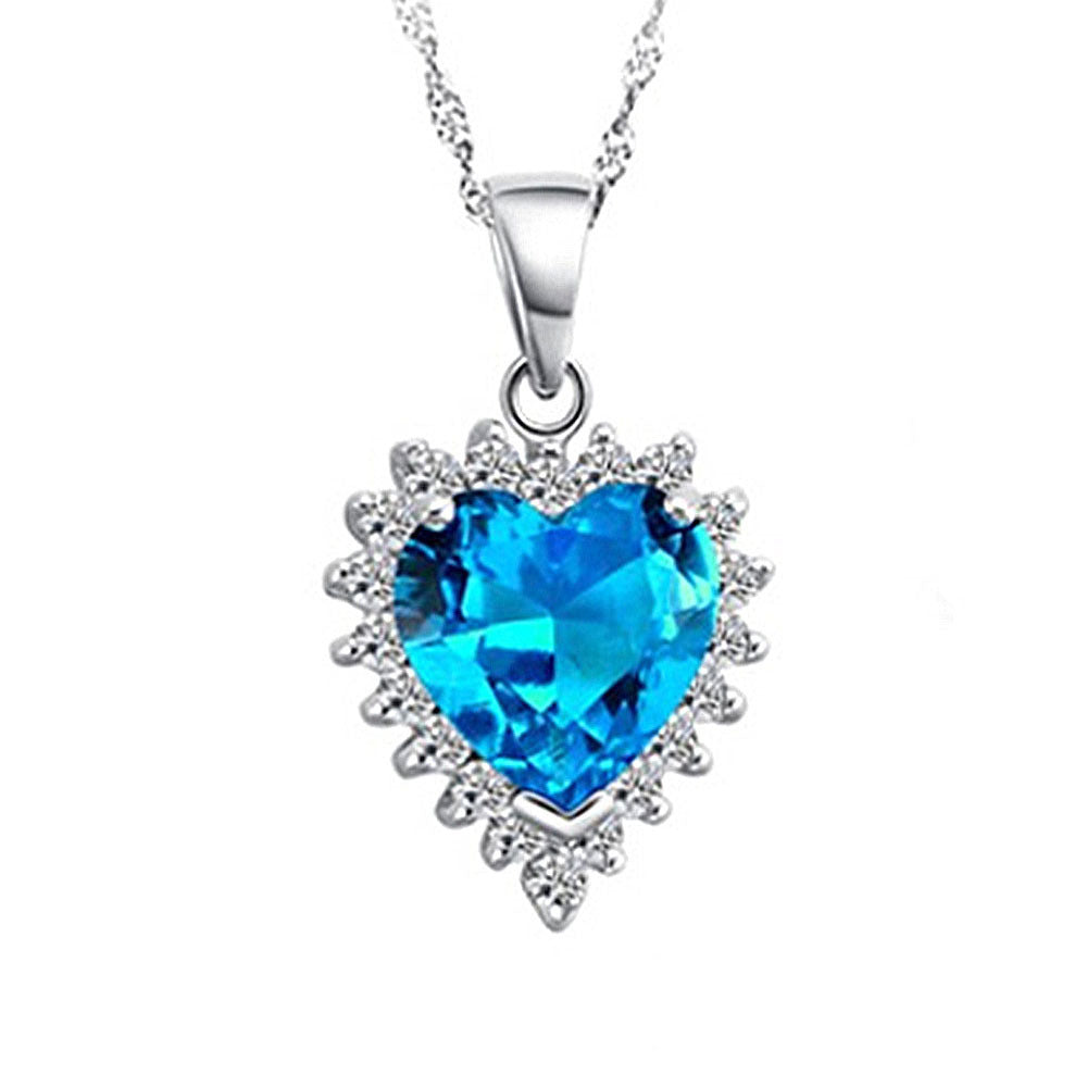 Micro Inlaid Zircon Heart Of The Ocean Necklace Ring Earings Set