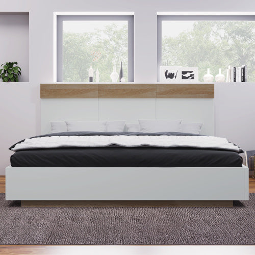 Floating Bed With Headboard In Timber Slatted Frame Size 140cmx200cm