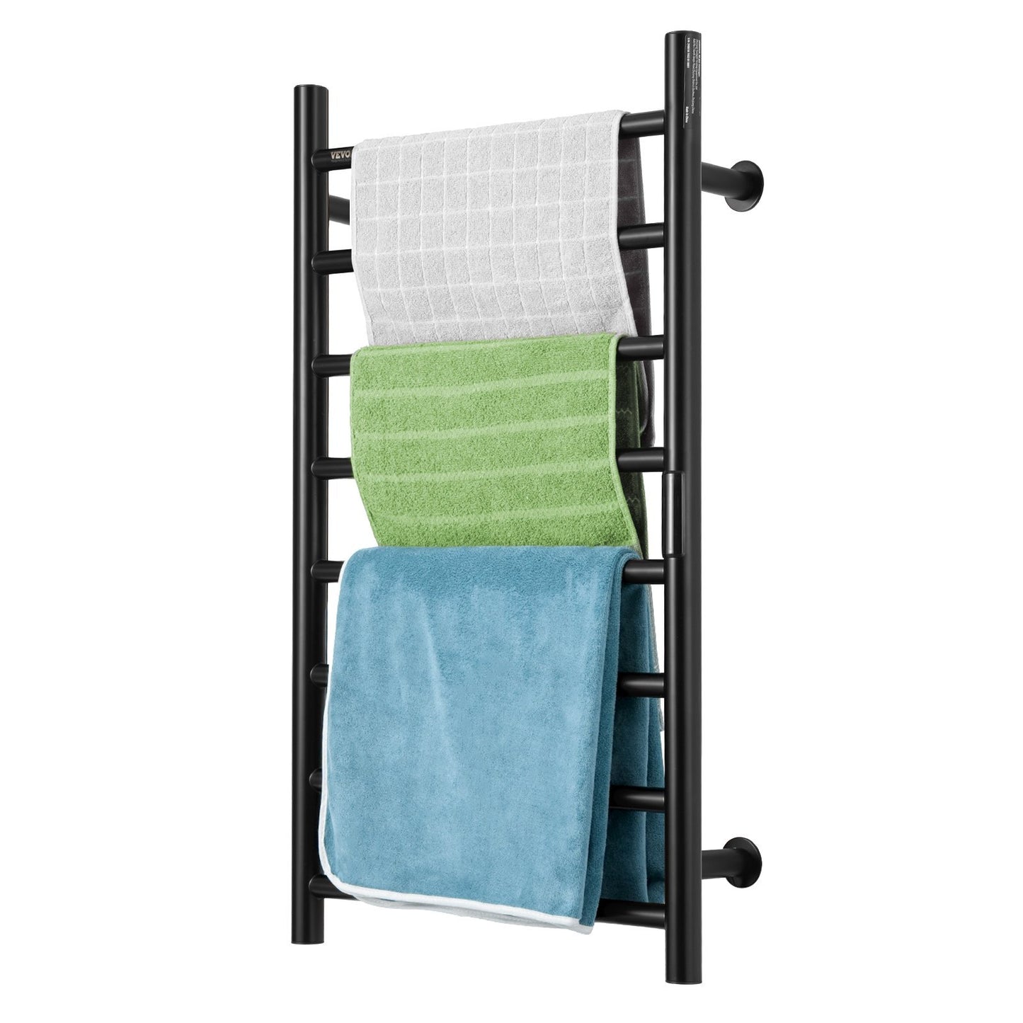 VEVOR 8 Bars Towel Warmer Rack Wall Mounted Heated Towel Rack For Bathroom Black