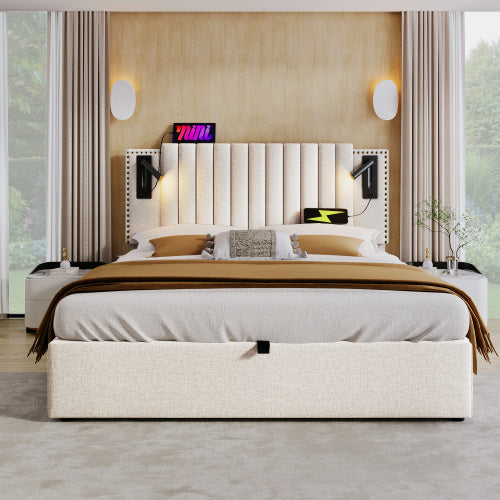 Cotton Panel Material Storage Bed Frame 160cmx200cm