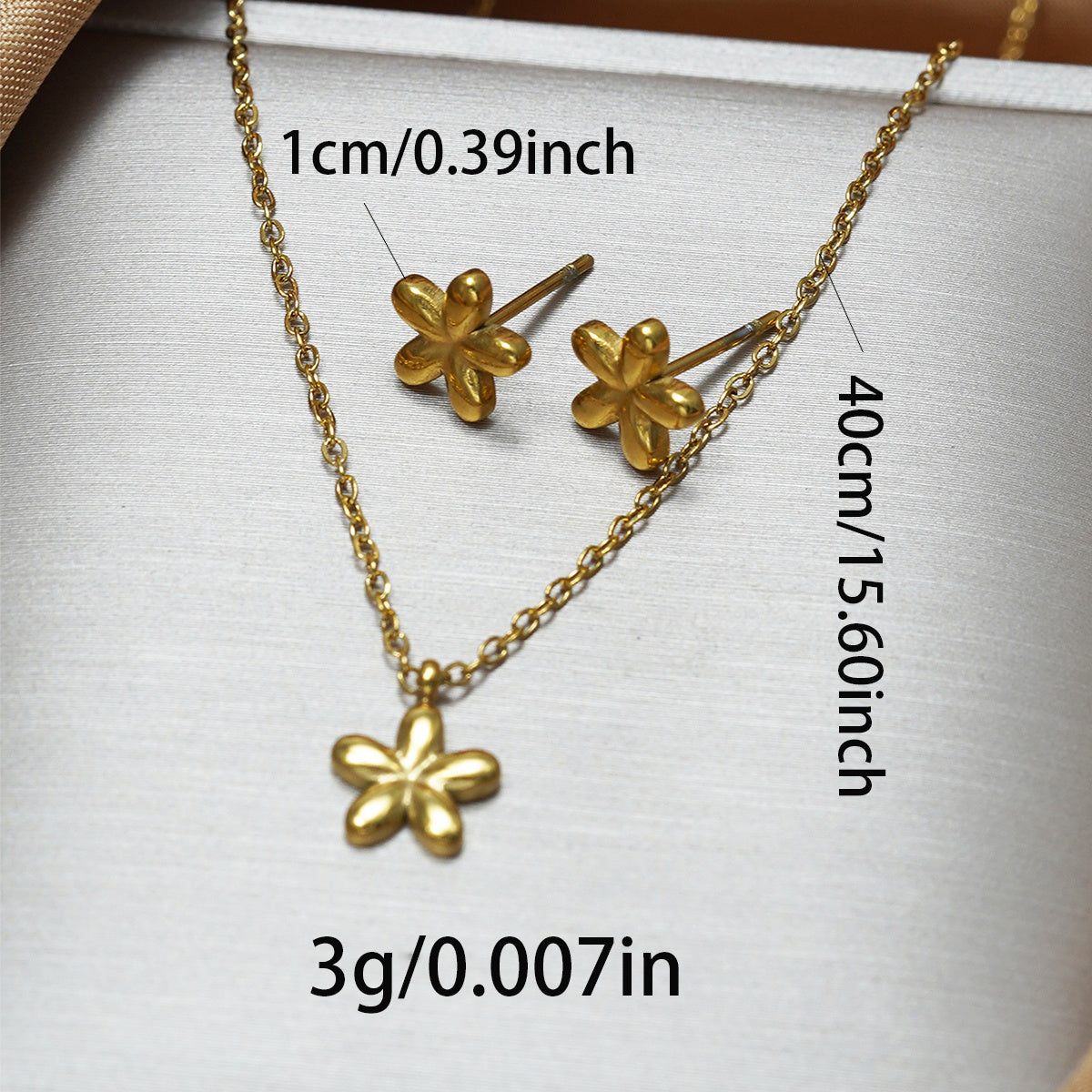 Lxalry 18K Gold Plated 5 Petal Floral Mirror Jewelry Set Hypoallergenic Skin Safe Necklace Stud Earrings For Daily Date Night Never Fade Adjustable Luxury Gift
