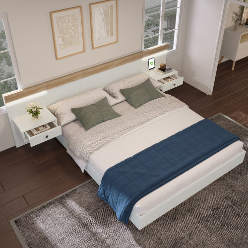 Floating Bed With Headboard In Timber Slatted Frame Size 160x200