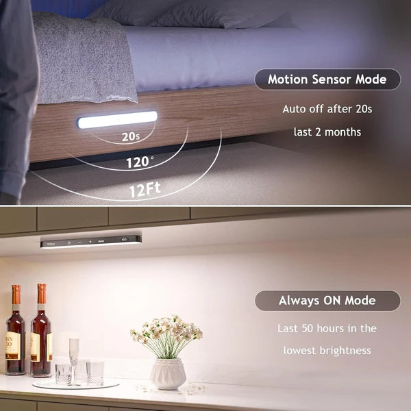 Under Cabinet Lights Rechargeable, Battery Level Display, 60 LED Motion Sensor Cabinet Light, Dimmable Touch Control