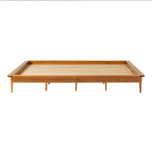 Mid-Century Modern Solid Wood King Platform Bed Frame Caramel