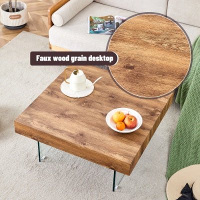 Natural Style Square MDF Coffee Table 31.5x31.5 With Tempered Glass Legs.Density Board Sticker,Reinforced Glass