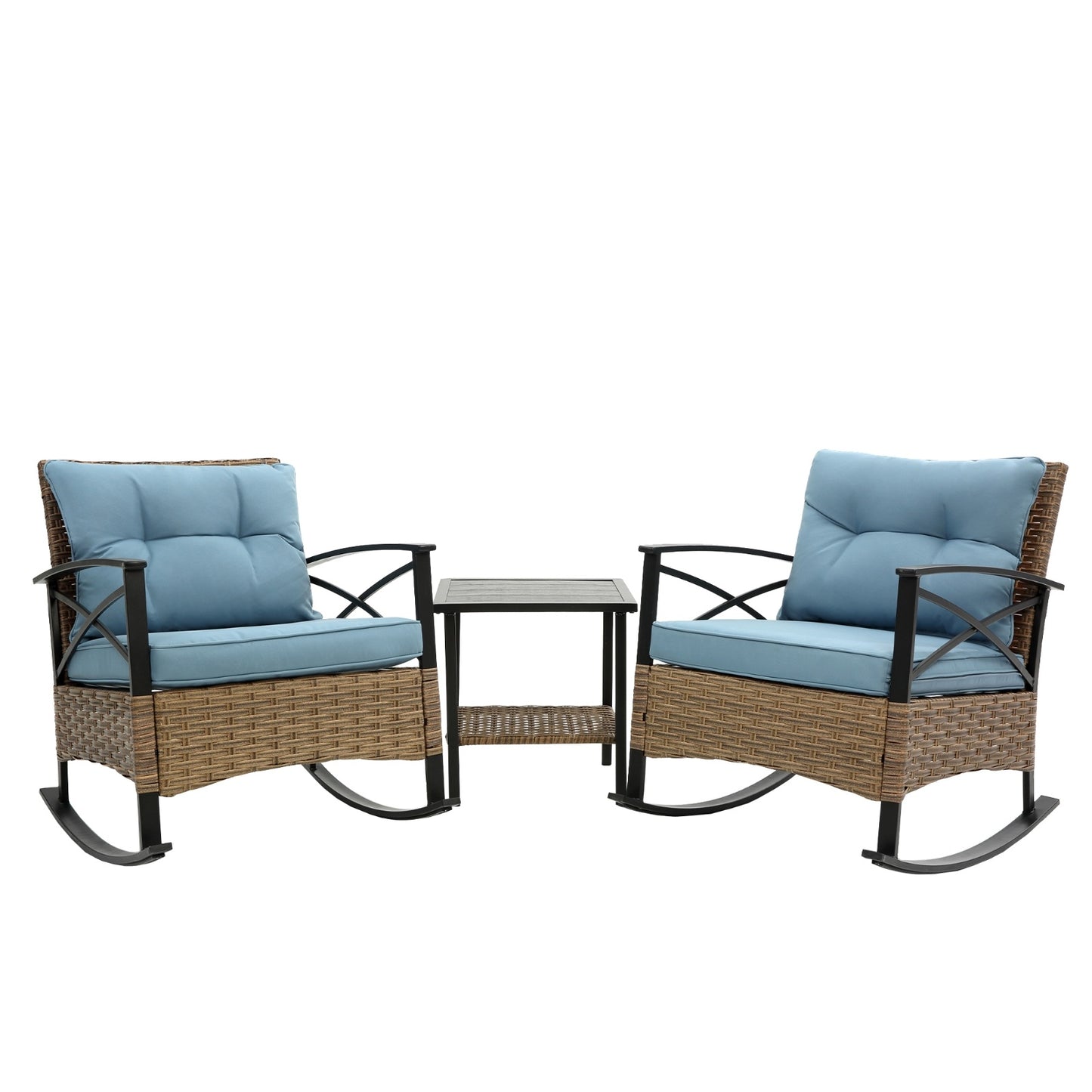 3pcs Rattan Rocking Chair Set Outdoor Leisure Grey