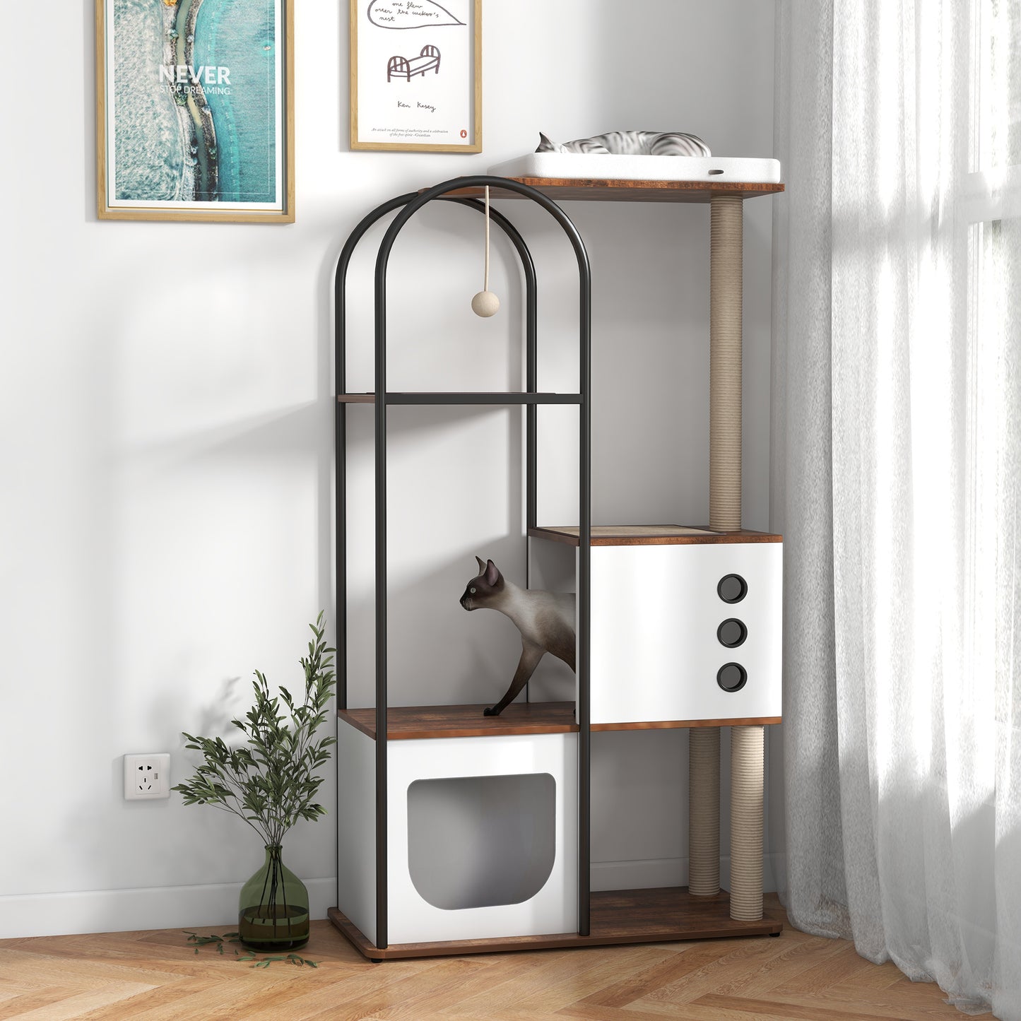 Cat Climbing Frame,Cat Tree,Modern Cat Tower, Multi-Level Cat Condo With 1 Caves,2 Scratching Posts,Perch,for Indoor Cats