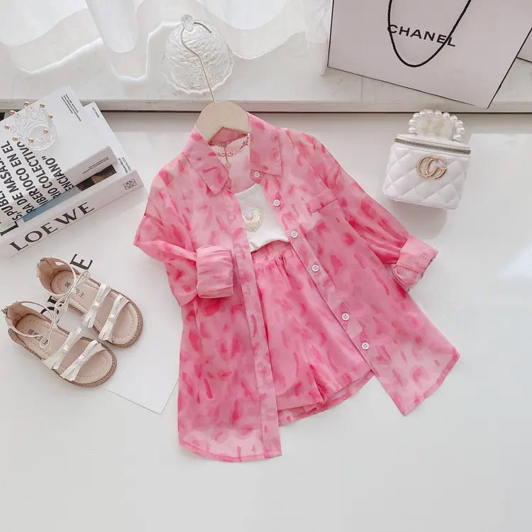 Girls' Summer Suits Sun Protective Clothes Coat Shorts Two-piece Thin