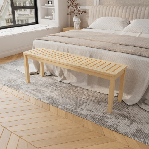52 Solid Wood Slatted Bench For Living Room, Bedroom, Or Entryway Durable Natural Hardwood Finish, Perfect For Foot Of Bed Or Entryways, Hallways