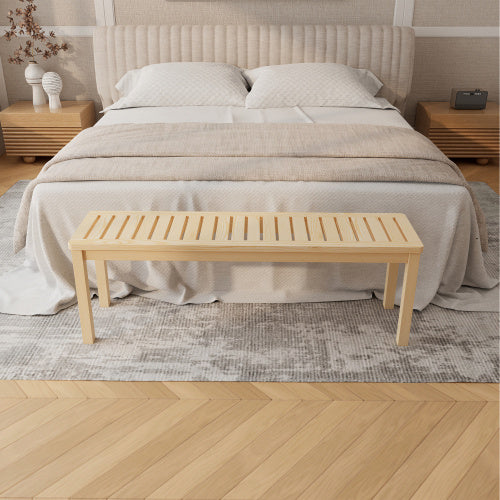 52 Solid Wood Slatted Bench For Living Room, Bedroom, Or Entryway Durable Natural Hardwood Finish, Perfect For Foot Of Bed Or Entryways, Hallways